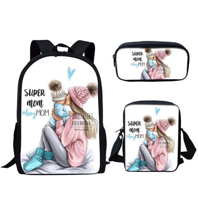 Three-piece printed student backpack diagonal bag PureLittleBloom.Co