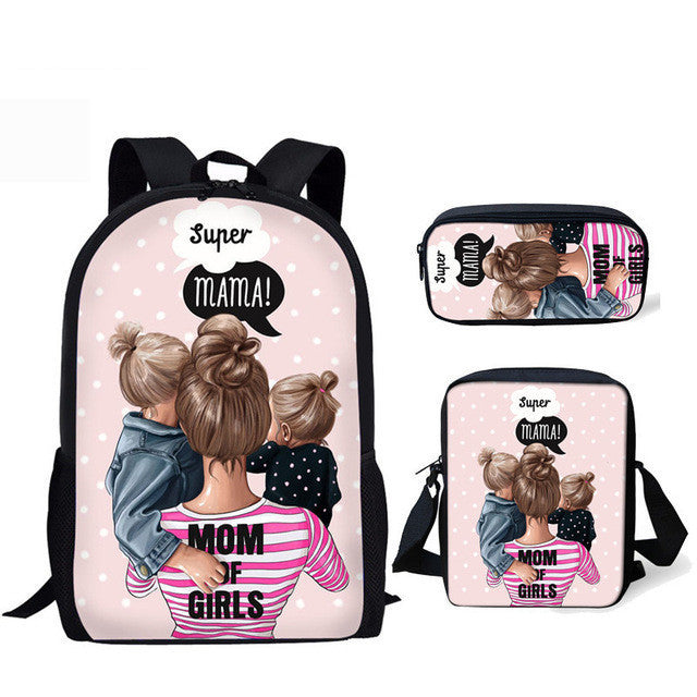 Three-piece printed student backpack diagonal bag PureLittleBloom.Co