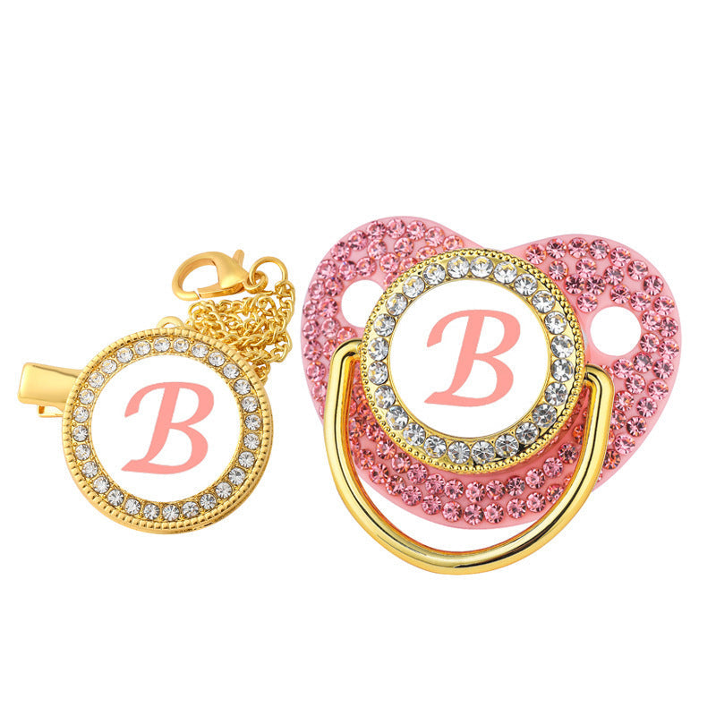 Diamond Baby Silica Gel Pacifier Baby With Diamond 26 English Letters PureLittleBloom.Co