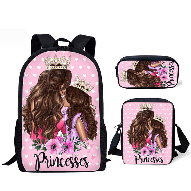 Three-piece printed student backpack diagonal bag PureLittleBloom.Co