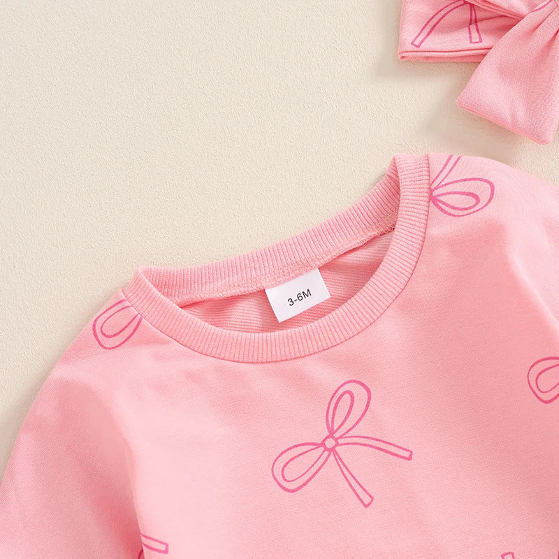 Baby Girl Minimalist Bowknot Printed Long Sleeve Triangle One-piece Romper PureLittleBloom.Co