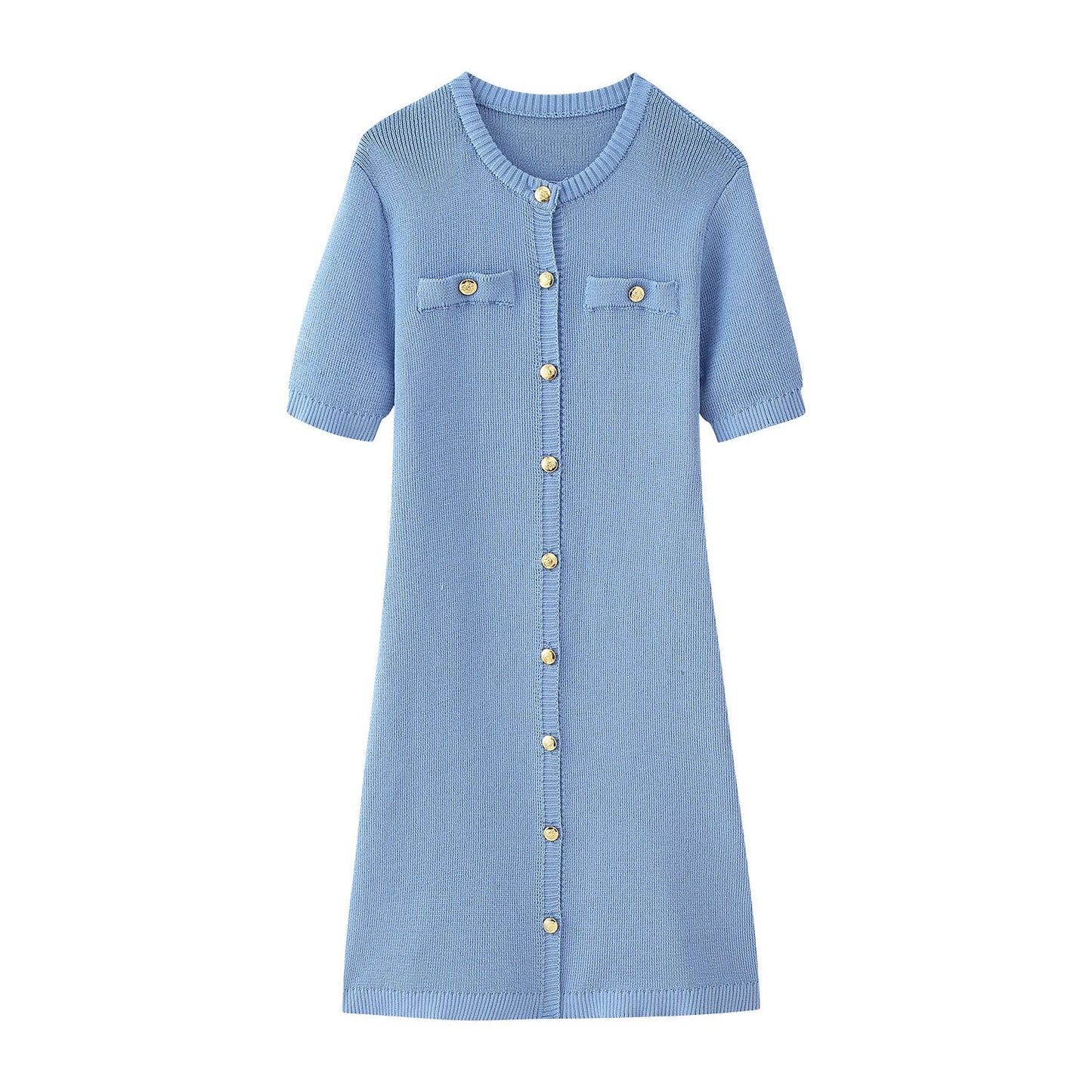 Women's Fashion Front Button Rib Knit Dress PureLittleBloom.Co