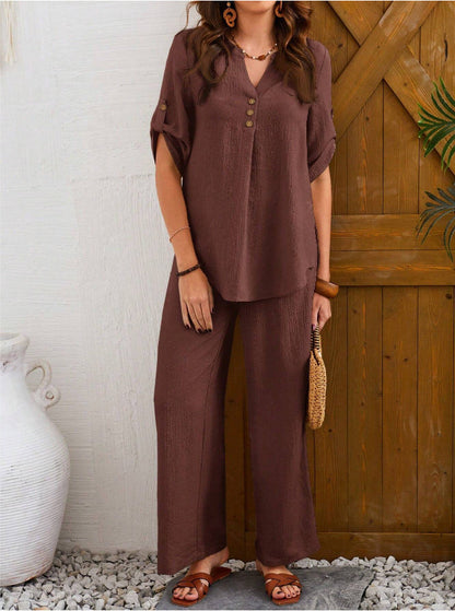 Loose Leisure Suit Solid Color Short-sleeved Trousers PureLittleBloom.Co