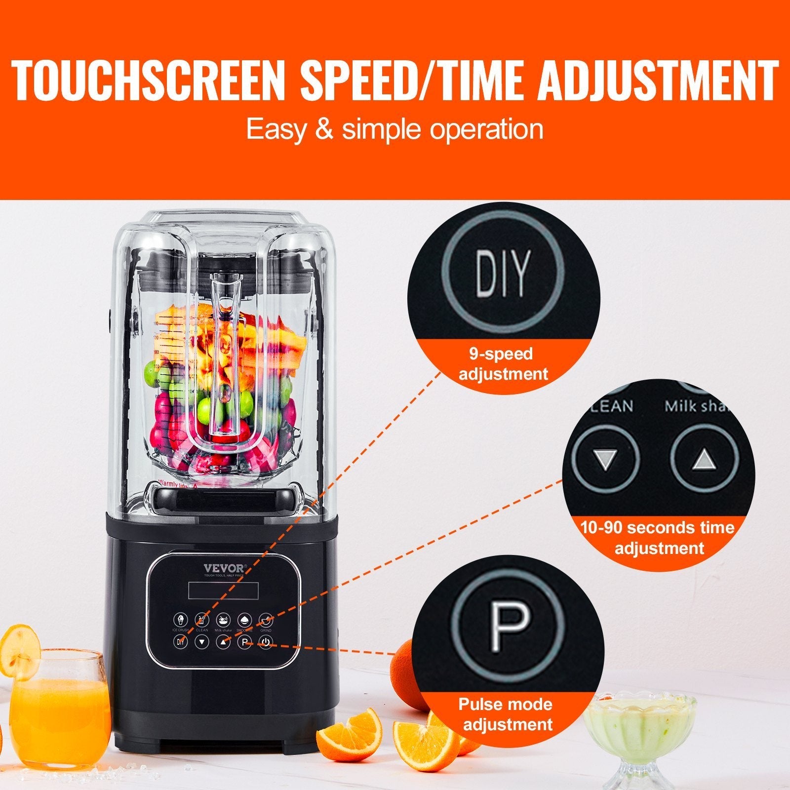 VEVOR Professional Blender With Shield, Commercial Countertop Blenders, 68 Oz  Blender Combo, Stainless Steel 9 Speed & 5 Functions Blender, For Shakes, Smoothies, Peree, And Crush Ice, Black PureLittleBloom.Co