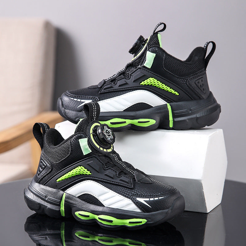 Autumn And Winter Non-slip Outdoor New Rotating Buckle Children's Waterproof Leather Basketball Shoes PureLittleBloom.Co