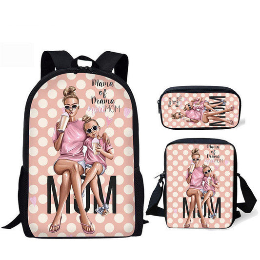 Three-piece printed student backpack diagonal bag PureLittleBloom.Co