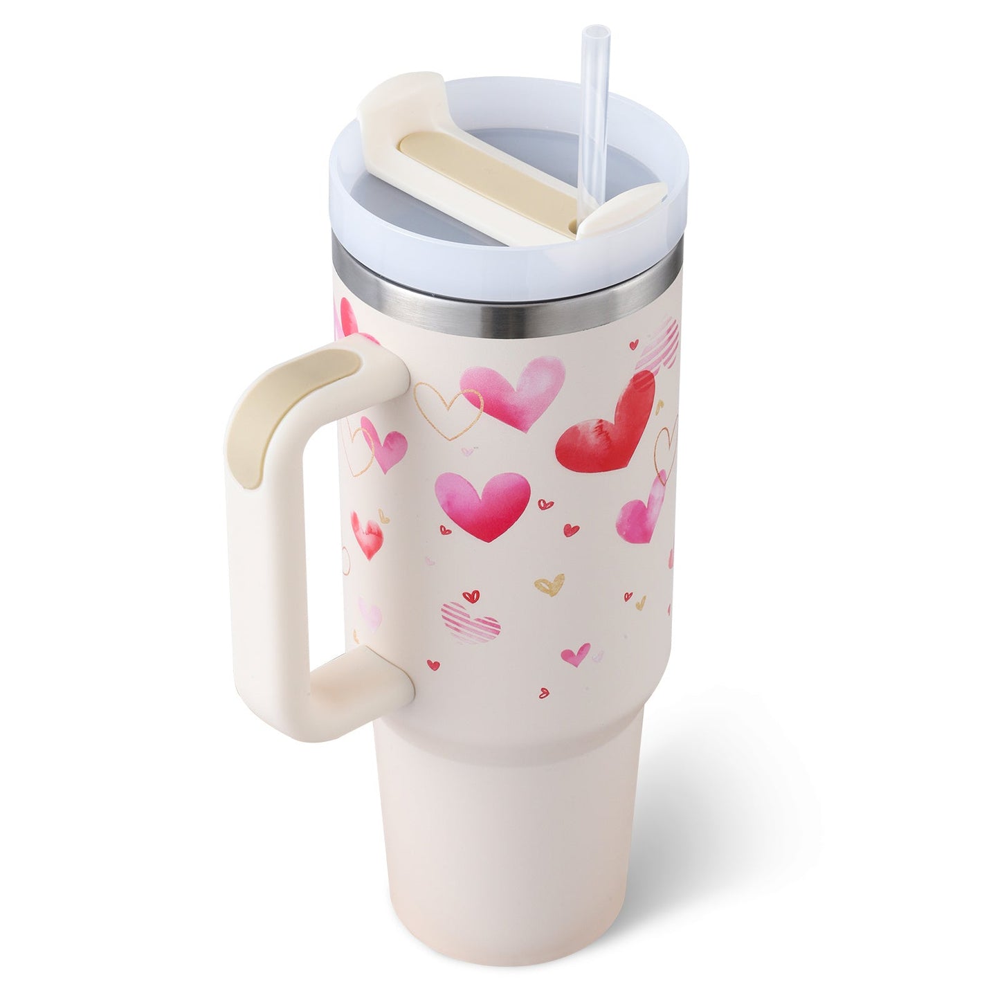 40 Oz Tumbler With Handle Straw Insulated, Stainless Steel Spill Proof Vacuum Coffee Cup Tumbler With Lid Tapered Mug Gifts For Valentine Lover Suitable For Car Gym Office Travel PureLittleBloom.Co