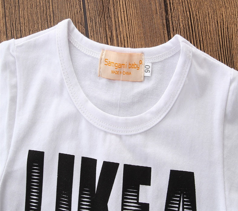 Boys' Short Sleeve Letter Denim Shorts Two-Piece Set PureLittleBloom.Co