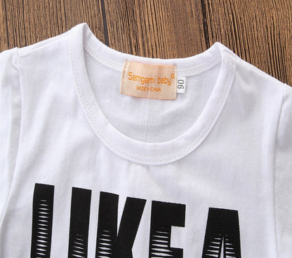 Boys' Short Sleeve Letter Denim Shorts Two-Piece Set PureLittleBloom.Co