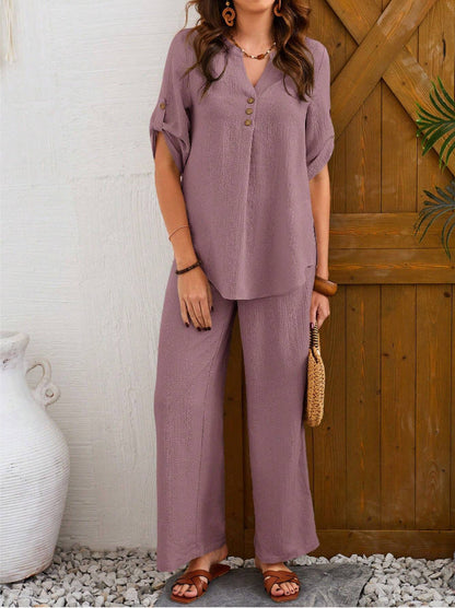 Loose Leisure Suit Solid Color Short-sleeved Trousers PureLittleBloom.Co