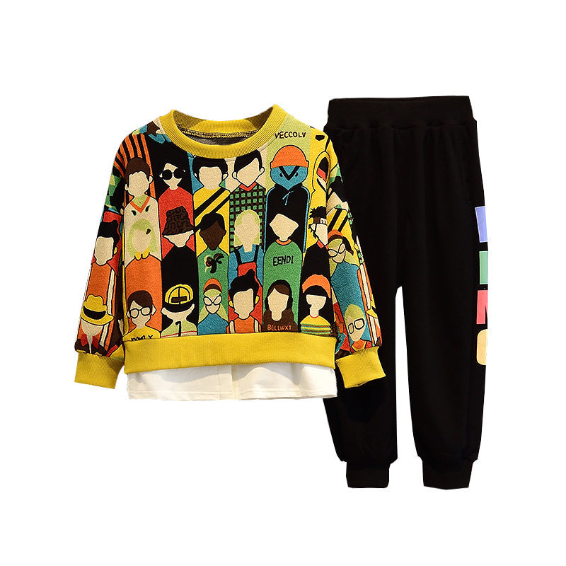 Children's Clothing Boy Autumn Clothing Suit Autumn New Style Korean Casual Cartoon Two-Piece Suit Spring And Autumn Models Big Kids Trend PureLittleBloom.Co