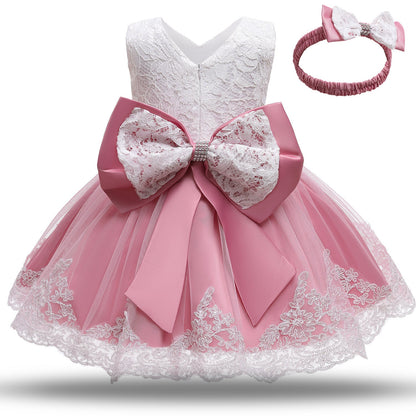Baby Girls White Baptism Dress Newborn Princess Birthday Wear Toddler Flower Christening Ball Gown Kids Dresses for Girls 12 24M PureLittleBloom.Co