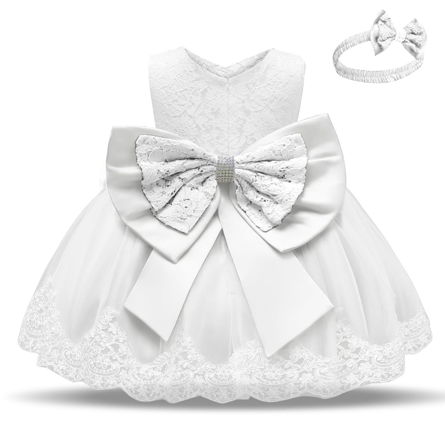 Baby Girls White Baptism Dress Newborn Princess Birthday Wear Toddler Flower Christening Ball Gown Kids Dresses for Girls 12 24M PureLittleBloom.Co