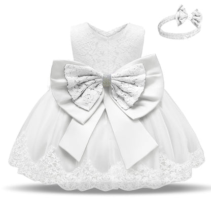 Baby Girls White Baptism Dress Newborn Princess Birthday Wear Toddler Flower Christening Ball Gown Kids Dresses for Girls 12 24M PureLittleBloom.Co