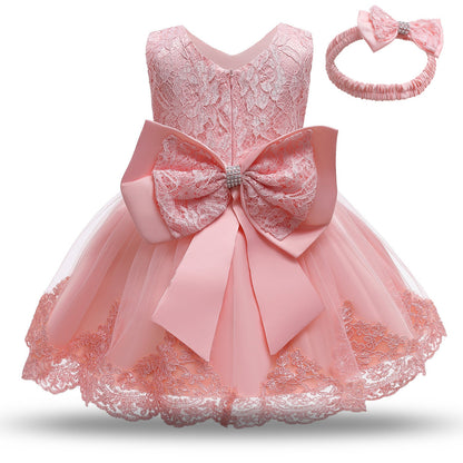 Baby Girls White Baptism Dress Newborn Princess Birthday Wear Toddler Flower Christening Ball Gown Kids Dresses for Girls 12 24M PureLittleBloom.Co