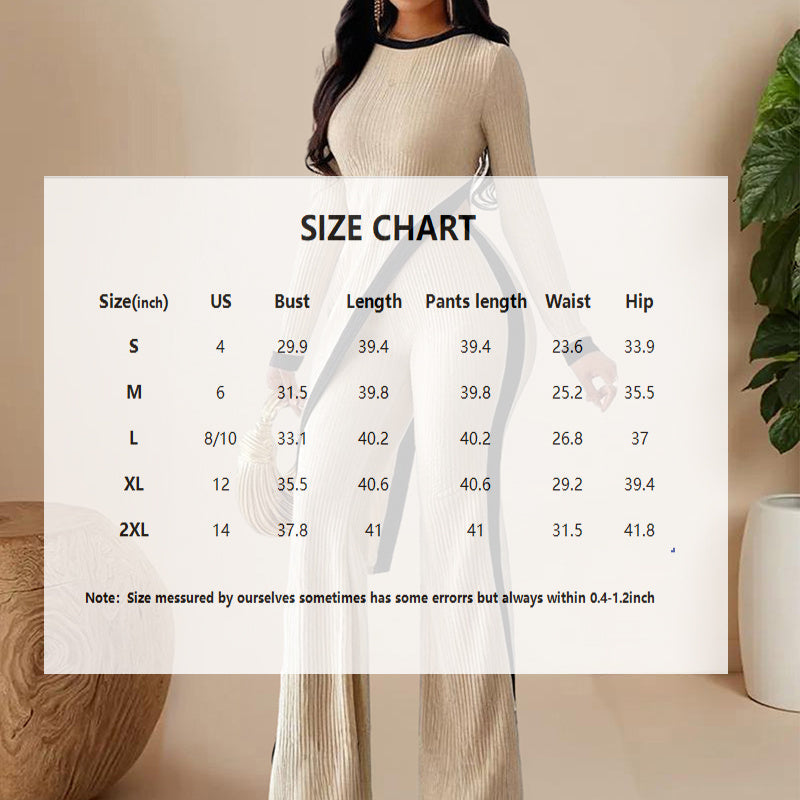 Women's  elegant outfits-neck Two-piece Long-sleeved Pants With Decorative Edges For Spring & Fall PureLittleBloom.Co