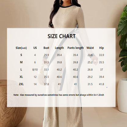 Women's  elegant outfits-neck Two-piece Long-sleeved Pants With Decorative Edges For Spring & Fall PureLittleBloom.Co