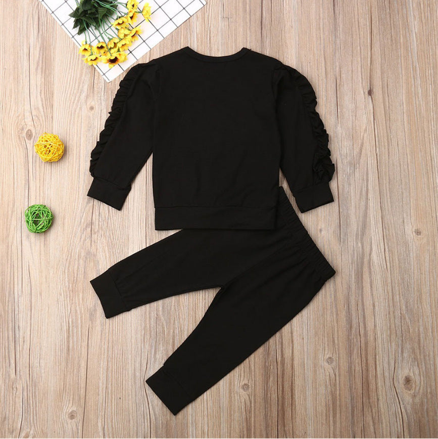 Newborn Baby Boys Girls Ruffles Jumper Solid Long Sleeve Sweatshirt Tops Pants Infant Kids 2Pcs Outfits Clothes Set Fall Clothes PureLittleBloom.Co