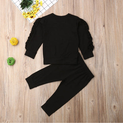 Newborn Baby Boys Girls Ruffles Jumper Solid Long Sleeve Sweatshirt Tops Pants Infant Kids 2Pcs Outfits Clothes Set Fall Clothes PureLittleBloom.Co
