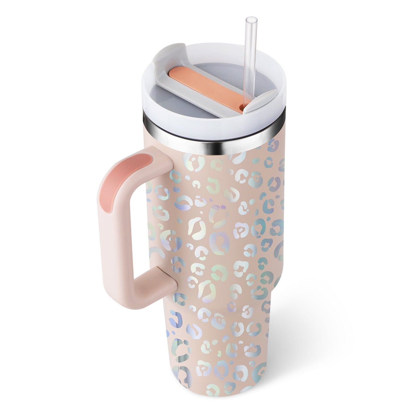 40 Oz Tumbler With Handle Straw Insulated, Stainless Steel Spill Proof Vacuum Coffee Cup Tumbler With Lid Tapered Mug Gifts For Valentine Lover Suitable For Car Gym Office Travel PureLittleBloom.Co