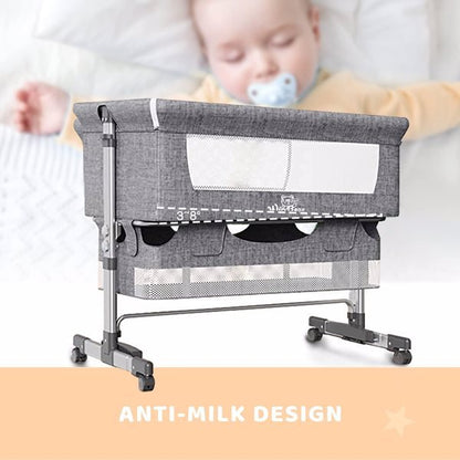 3-in-1 Bedside Crib With Mosquito Net, Large Storage Bag, Comfortable Mattress With Lockable Wheels, Grey PureLittleBloom.Co