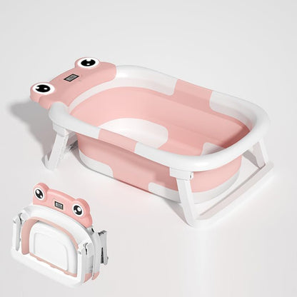 Baby Bathtub , Foldable Baby Bath Tub With Soft Floating Cushion & Thermometer , Collapsible Portable Travel Baby Bath Tub PureLittleBloom.Co