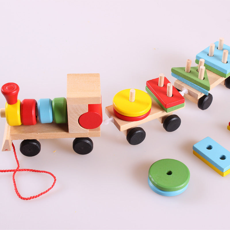 Wooden Train Three-section Tractor Toy Children's Intelligence Puzzle Toys Educational Toys PureLittleBloom.Co