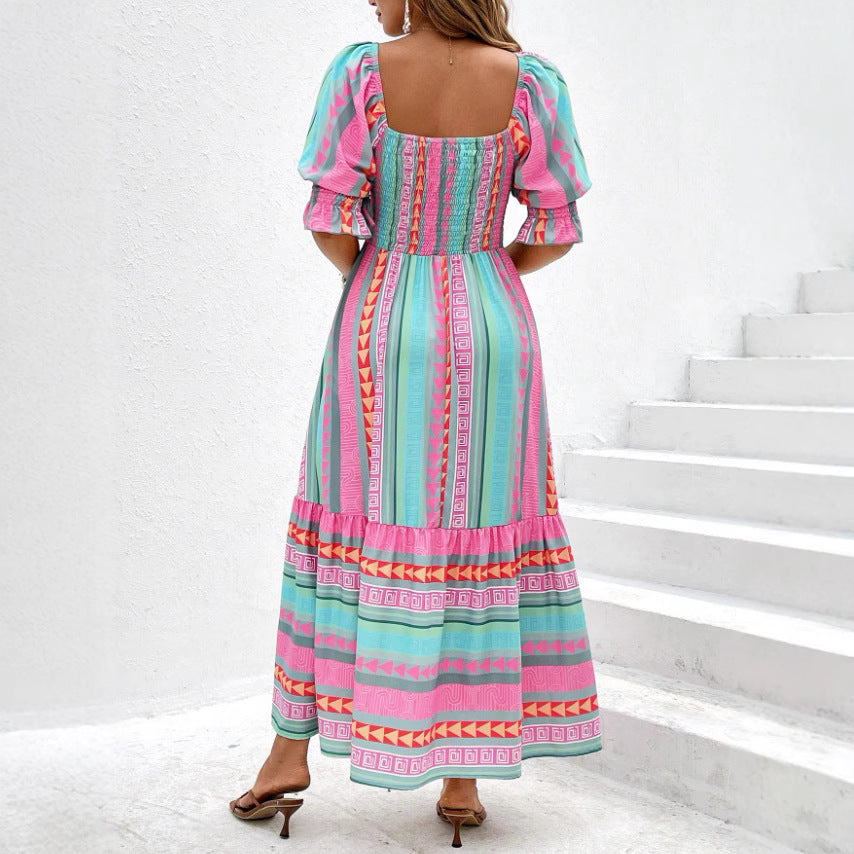 Spring And Summer Short Sleeve Dress Leisure Vacation PureLittleBloom.Co