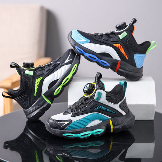 Autumn And Winter Non-slip Outdoor New Rotating Buckle Children's Waterproof Leather Basketball Shoes PureLittleBloom.Co