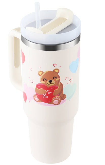 40 Oz Tumbler With Handle Straw Insulated, Stainless Steel Spill Proof Vacuum Coffee Cup Tumbler With Lid Tapered Mug Gifts For Valentine Lover Suitable For Car Gym Office Travel PureLittleBloom.Co