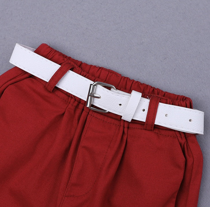 2pcs Summer Baby Set Flower Short Sleeve Polo Shirt With Red Shorts Shorts School Clothes For Children  China PureLittleBloom.Co