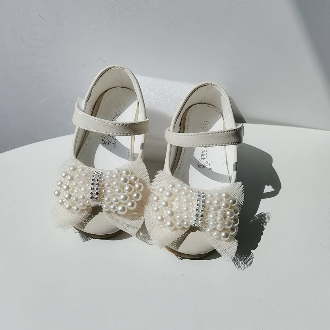 Princess Shoes Girls' Pearl Bow Leather Shoes Wedding Shoes PureLittleBloom.Co
