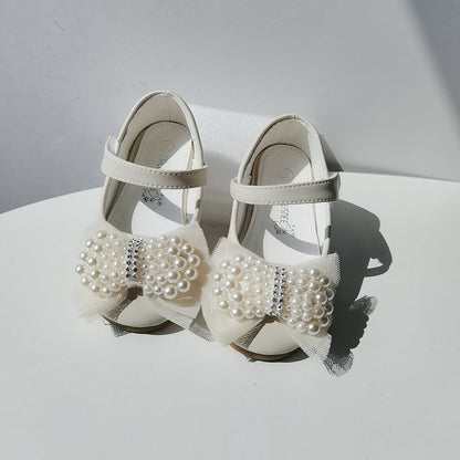Princess Shoes Girls' Pearl Bow Leather Shoes Wedding Shoes PureLittleBloom.Co