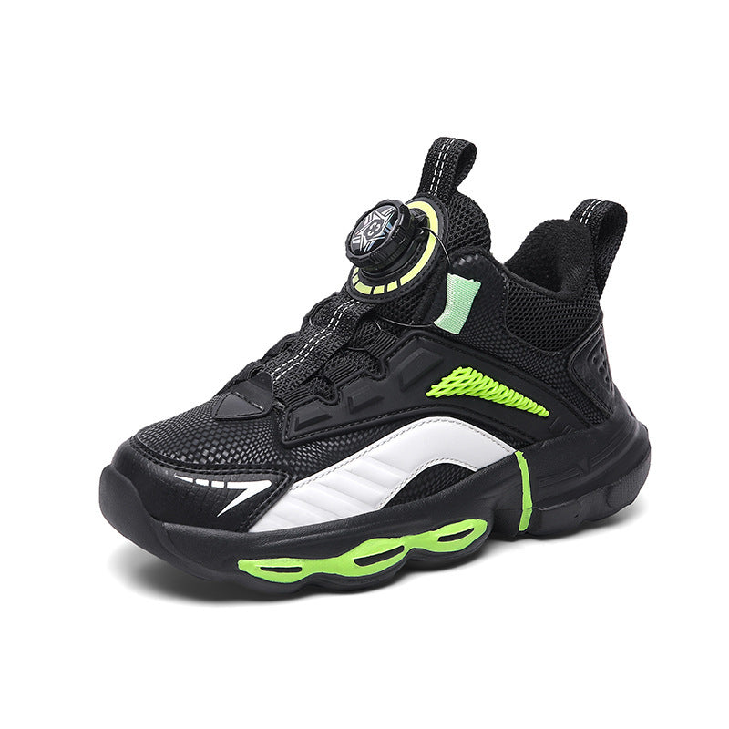 Autumn And Winter Non-slip Outdoor New Rotating Buckle Children's Waterproof Leather Basketball Shoes PureLittleBloom.Co