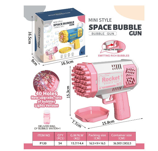Bubble Gun Rocket 69 Holes Soap Bubbles Machine Gun Shape Automatic Blower With Light Toys For Kids Pomperos PureLittleBloom.Co