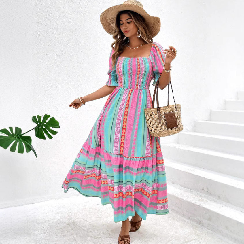 Spring And Summer Short Sleeve Dress Leisure Vacation PureLittleBloom.Co