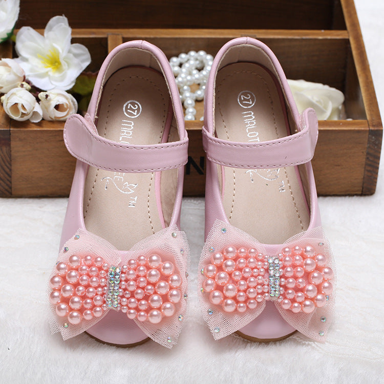 Princess Shoes Girls' Pearl Bow Leather Shoes Wedding Shoes PureLittleBloom.Co