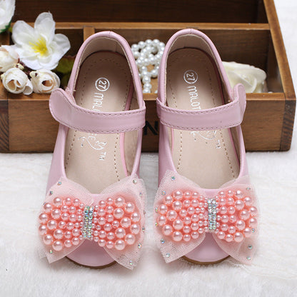 Princess Shoes Girls' Pearl Bow Leather Shoes Wedding Shoes PureLittleBloom.Co