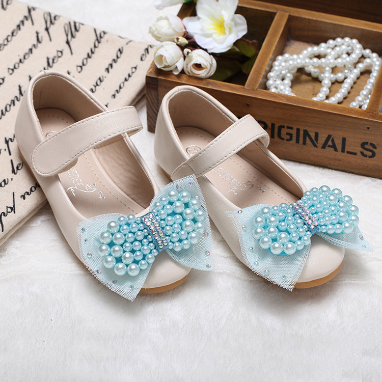 Princess Shoes Girls' Pearl Bow Leather Shoes Wedding Shoes PureLittleBloom.Co