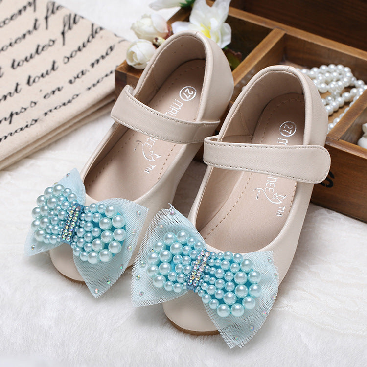 Princess Shoes Girls' Pearl Bow Leather Shoes Wedding Shoes PureLittleBloom.Co