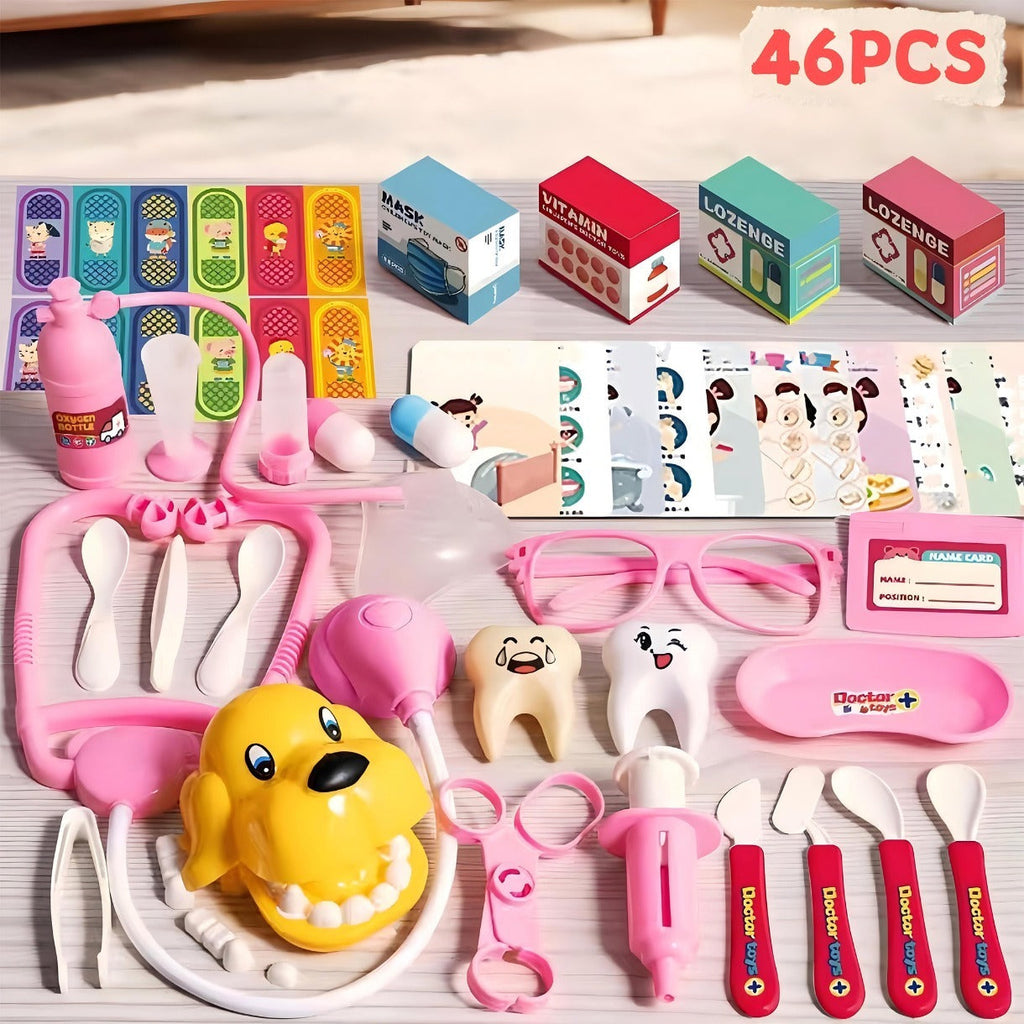 46PCS Kids Doctor Play Set Pretend Medical Kit With Stethoscope Syringe Dental Tools Nurse Accessories For Boys And Girls PureLittleBloom.Co
