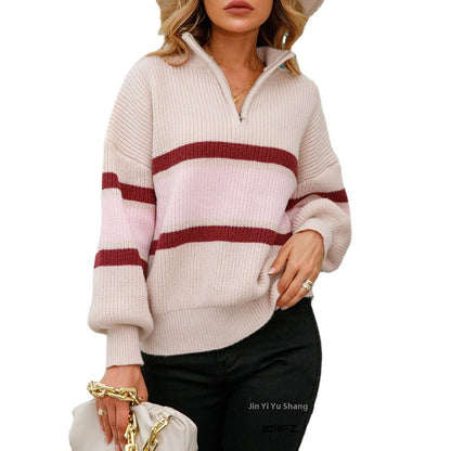 Women's Zipper Stitching Pullover Knitted Sweater PureLittleBloom.Co