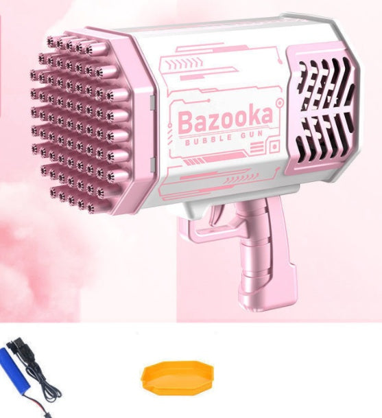 Bubble Gun Rocket 69 Holes Soap Bubbles Machine Gun Shape Automatic Blower With Light Toys For Kids Pomperos PureLittleBloom.Co