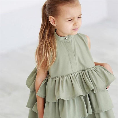 Fashion Simple Solid Color Sleeveless Small And Medium Girl Dress PureLittleBloom.Co