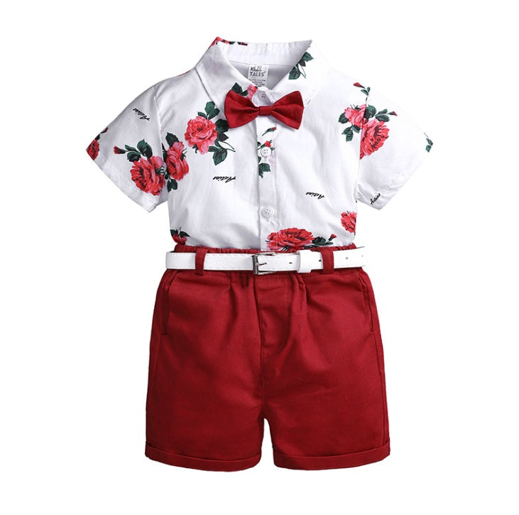 2pcs Summer Baby Set Flower Short Sleeve Polo Shirt With Red Shorts Shorts School Clothes For Children  China PureLittleBloom.Co
