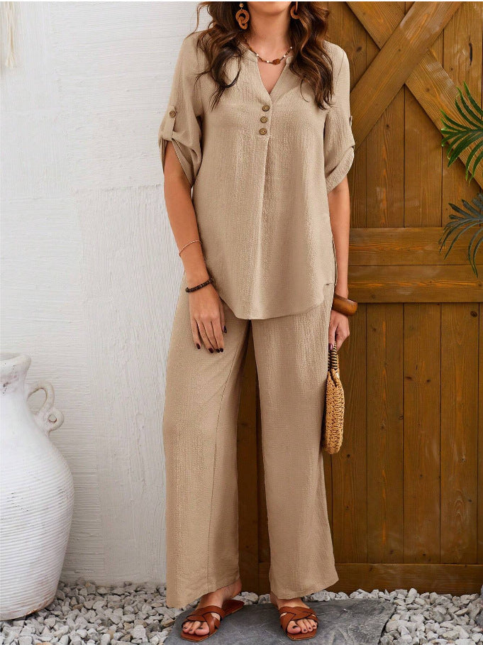Loose Leisure Suit Solid Color Short-sleeved Trousers PureLittleBloom.Co