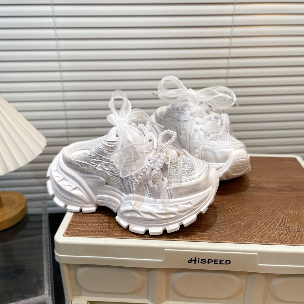 Pearl Lace Bow Baby Girl Daddy Shoes PureLittleBloom.Co
