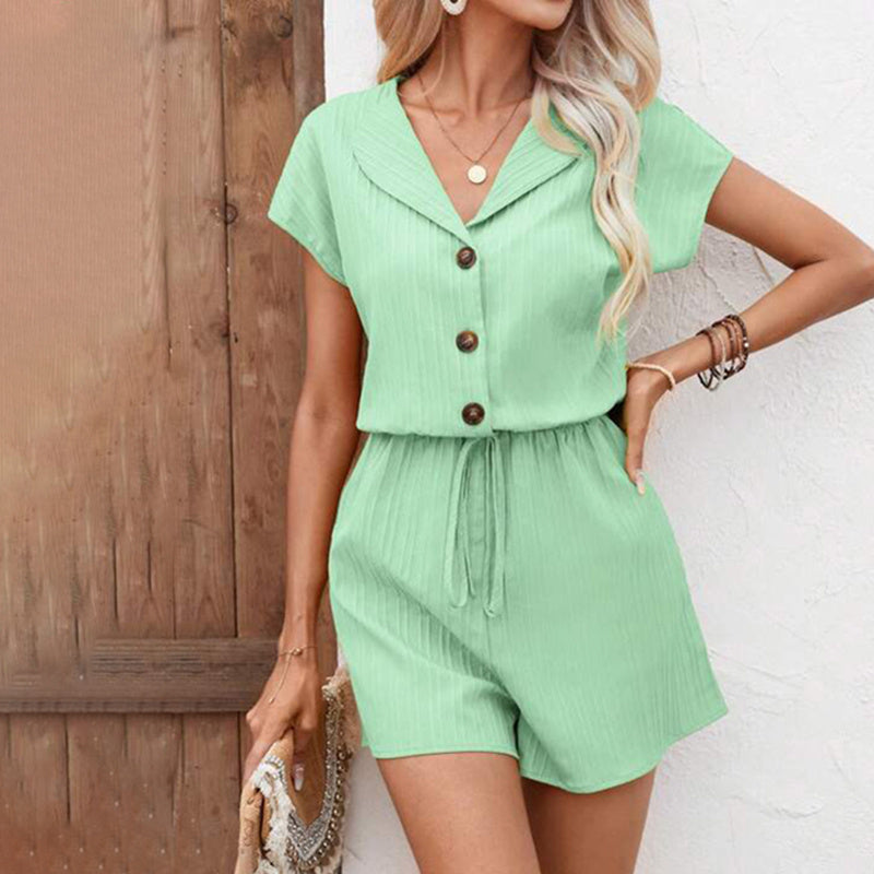Women's 2-Piece Summer Lounge Set, Textured Short Sleeve Button-Down Shirt And Matching Shorts Outfit PureLittleBloom.Co