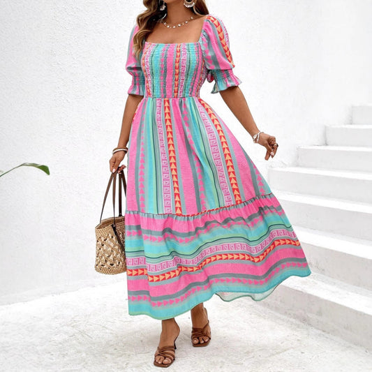 Spring And Summer Short Sleeve Dress Leisure Vacation PureLittleBloom.Co