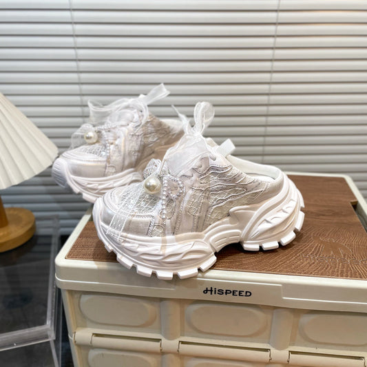 Pearl Lace Bow Baby Girl Daddy Shoes PureLittleBloom.Co